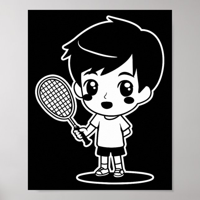 Badminton Kid Cartoon Racquet Sport Shuttle  Poster (Front)