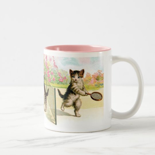 Badminton Kittens Vintage Art Two-Tone Coffee Mug