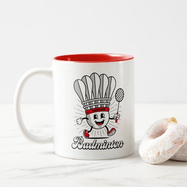 Badminton Mascot Classic Two-Tone Coffee Mug (With Donut)