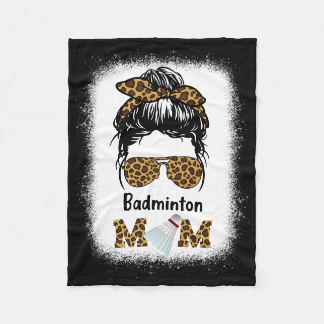 Badminton Mom Bleached Leopard Print Women Shuttle Fleece Blanket (Front)