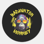 Badminton Monkey With Racquet Shuttle Jungle Sport Classic Round Sticker