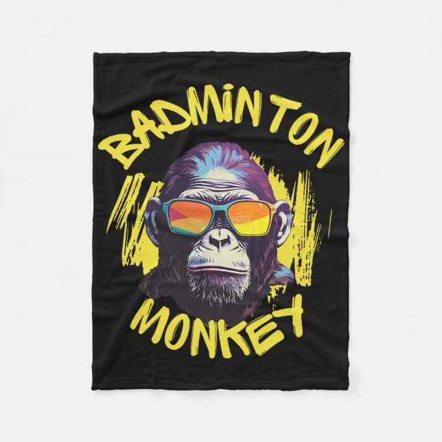 Badminton Monkey With Racquet Shuttle Jungle Sport Fleece Blanket (Front)