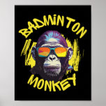 Badminton Monkey With Racquet Shuttle Jungle Sport Poster