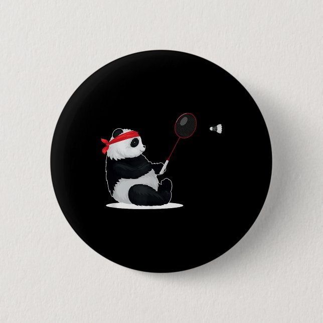 Badminton Panda Funny Sweet Sport Humor Shuttle An Button (Front)