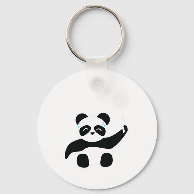 Badminton Panda Getting Sweaty  Keychain (Front)