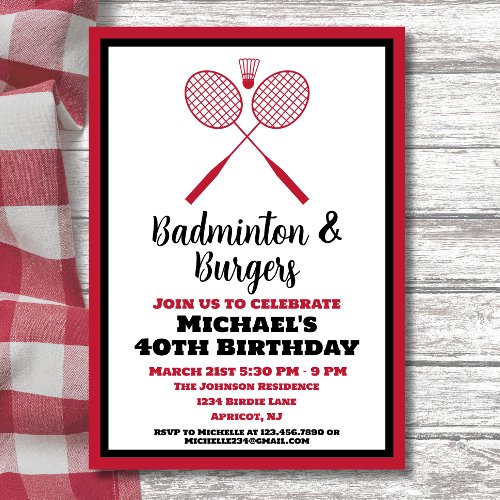 Badminton Party Sports BBQ Birthday Invitation
