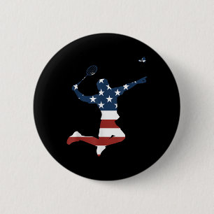 Badminton Player American Flag Apparel Badminton P Button