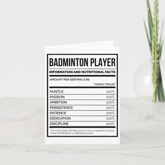 Badminton Player Information And Nutritional Facts Card (Front)