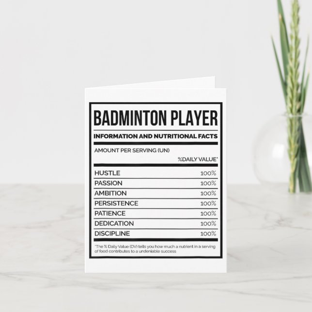 Badminton Player Information And Nutritional Facts Card (Front)