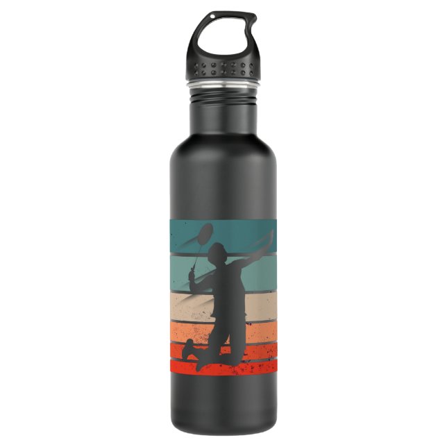 Badminton Player Jump Smash Stainless Steel Water Bottle (Front)