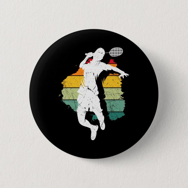 Badminton Player Retro Badminton Team Shuttle Play Button (Front)
