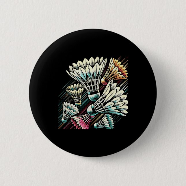 Badminton Player Shuttle Vibrant Design  Button (Front)
