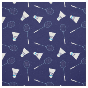 Badminton Player Shuttlecocks and Rackets Pattern Fabric