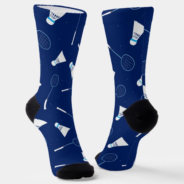 Badminton Player Shuttlecocks and Rackets Pattern Socks (Angled)