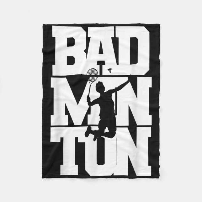 Badminton Player Smashing Shuttle Birdie Badminton Fleece Blanket (Front)