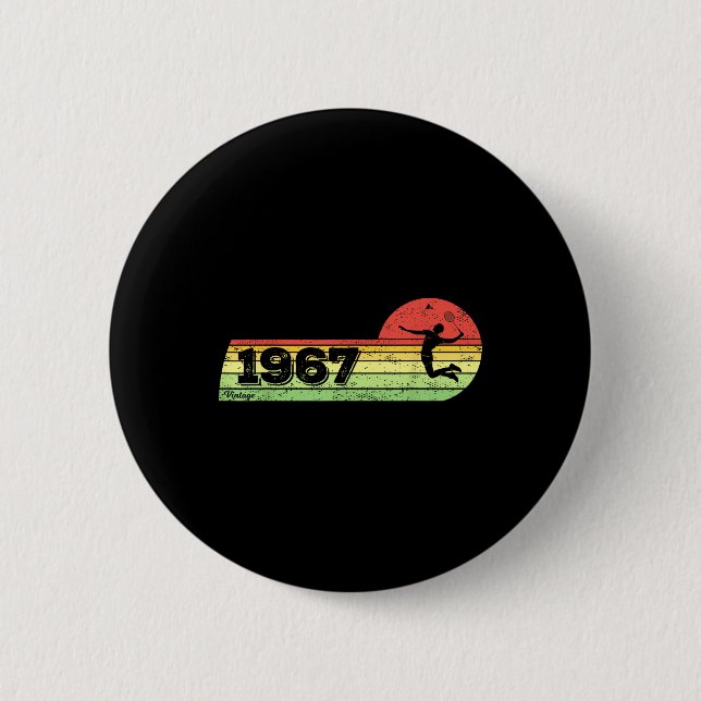 Badminton-player Vintage 1967 Birthday Shuttle Bad Button (Front)