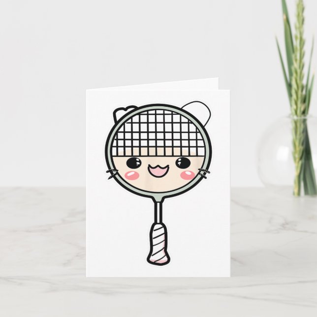 Badminton Racket Cartoon Face Shuttle Player  Card (Front)