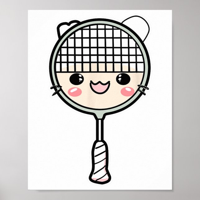 Badminton Racket Cartoon Face Shuttle Player  Poster (Front)