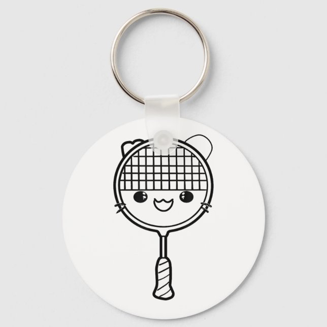 Badminton Racket Cartoon Look Shuttle Game  Keychain (Front)