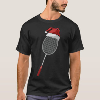 Badminton Racket Merry Christmas Hat slogan hobby T-Shirt