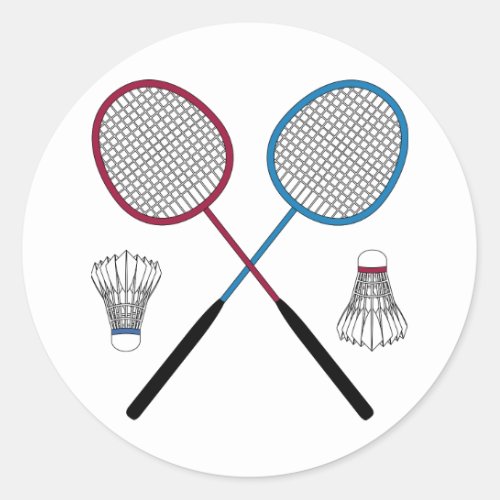 Badminton Rackets Birdies Shuttlecocks Classic Round Sticker