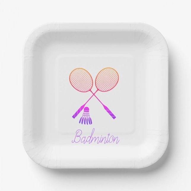 Badminton Rackets Shuttlecock Birdie Ombre   Paper Plates (Front)