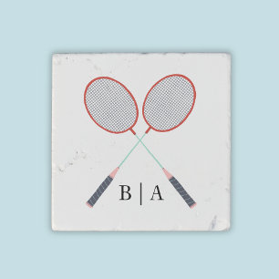 Badminton Racqets Personalized Initial Monogram Stone Magnet