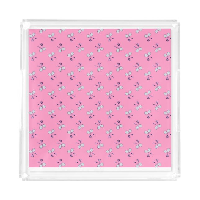 Badminton Racquet Pattern Pink Acrylic Tray (Front)
