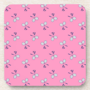 Badminton Racquet Pattern Pink Beverage Coaster