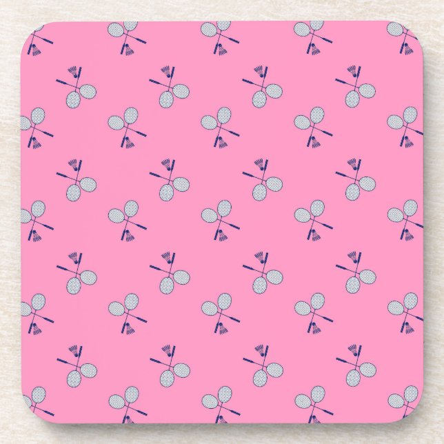 Badminton Racquet Pattern Pink Beverage Coaster (Front)