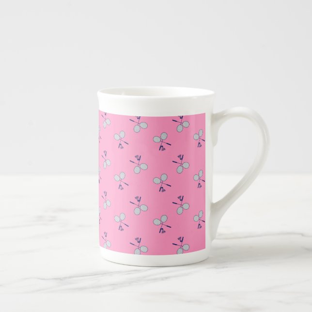 Badminton Racquet Pattern Pink Bone China Mug (Right)