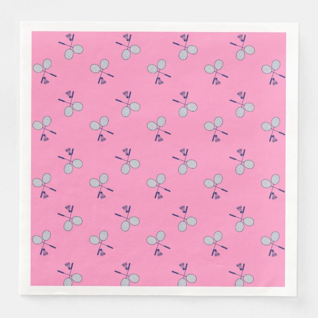 Badminton Racquet Pattern Pink Paper Dinner Napkins (Front)