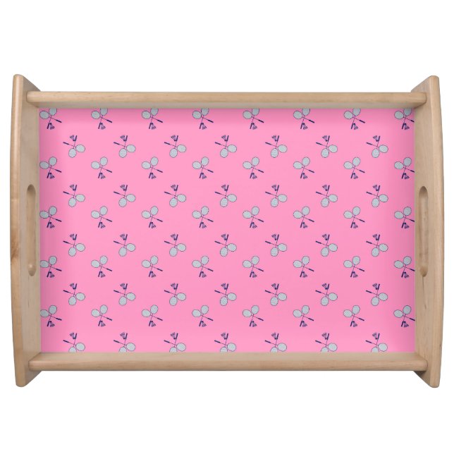 Badminton Racquet Pattern Pink Serving Tray (Front)