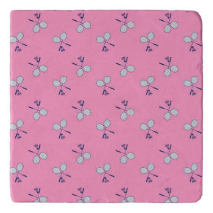 Badminton Racquet Pattern Pink Trivet