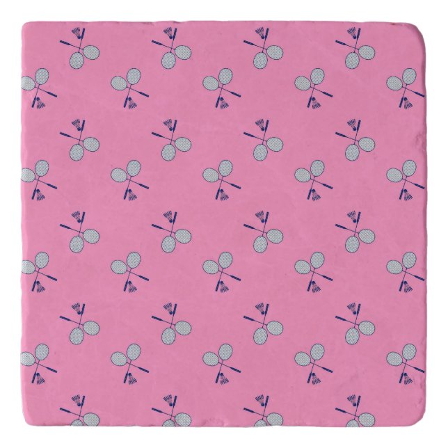 Badminton Racquet Pattern Pink Trivet (Front)