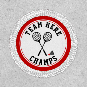 Badminton racquet, shuttlecock stripes black red patch