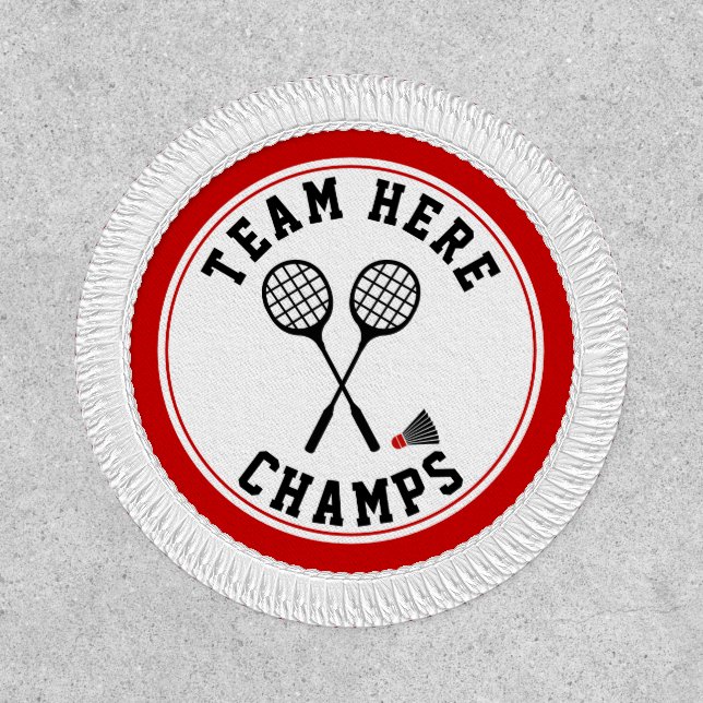 Badminton racquet, shuttlecock stripes black red patch (Front)