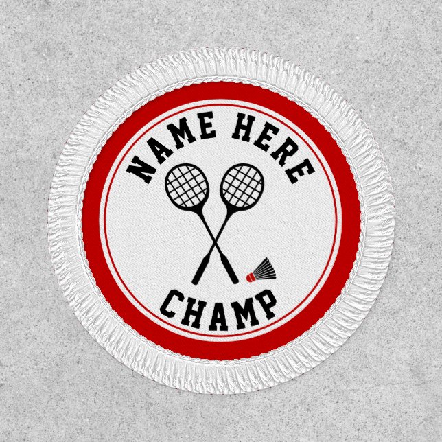 Badminton racquet, shuttlecock stripes black red patch (Front)