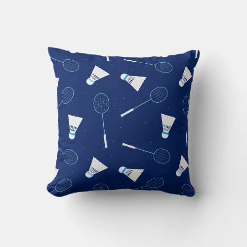 Badminton Racquets and Shuttlecocks Pattern Throw Pillow