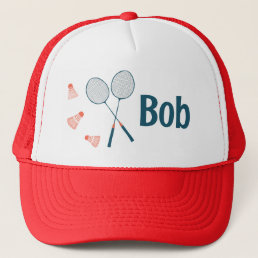 Badminton Racquets &amp; Birdies Fun Cute CUSTOM NAME Trucker Hat