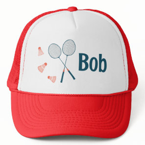 Badminton Racquets & Birdies Fun Cute CUSTOM NAME Trucker Hat