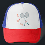 Badminton Racquets & Birdies Fun Cute Trucker Hat<br><div class="desc">Badminton trucker hat. Badminton is badass don't let anyone say otherwise. Hand drawn art just for you! Check my shop for more badminton designs like towels,  stickers,  mugs,  gift wrap,  greeting cards and more! Let me know if you'd like something custom.</div>