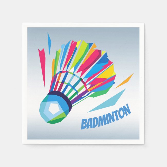 Badminton Rainbow Shuttlecock Blue Paper Napkins