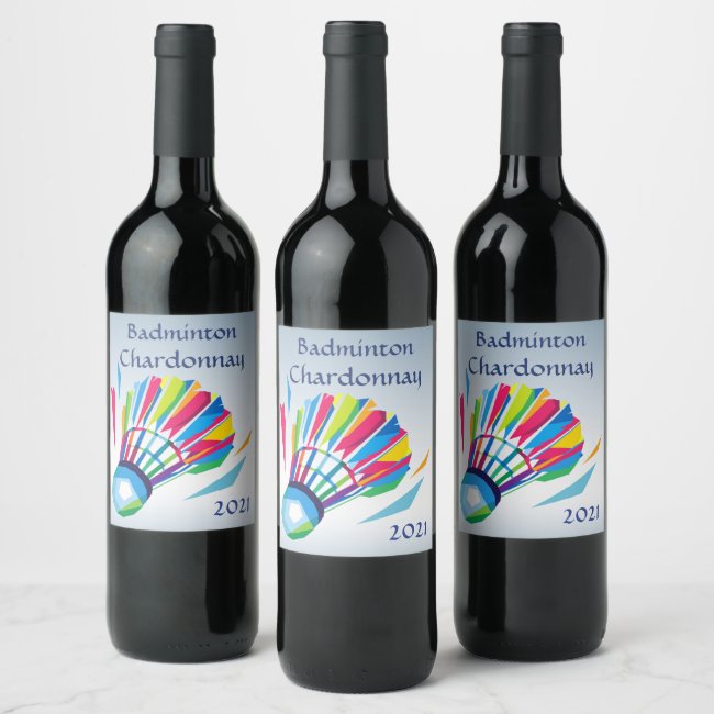 Badminton Rainbow Shuttlecock Blue Wine Label
