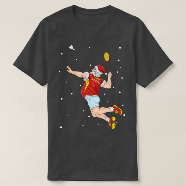 Badminton Santa Claus Shuttlecock Christmas T-Shirt (Design Front)