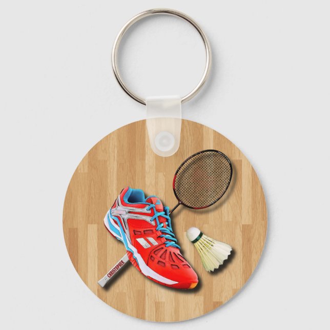Badminton Shoe Racket Shuttlecock With Your Name Keychain (Front)