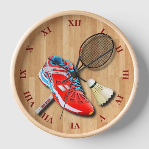 Badminton Shoe Shuttlecock Racket With Your Name  Clock