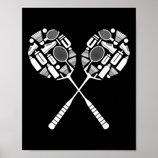 Badminton Shuttle Racket Equipment Icon Silhouette Poster (Front)
