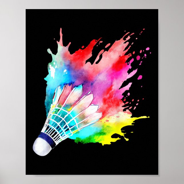 Badminton Shuttle Watercolor Player Gift Artistic  Poster (Front)
