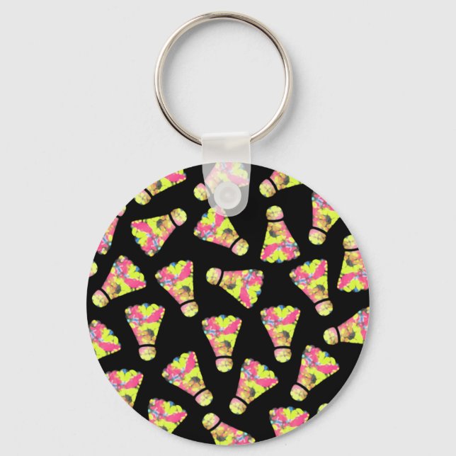 Badminton Shuttlecock Art Colorful pattern gift Keychain (Front)